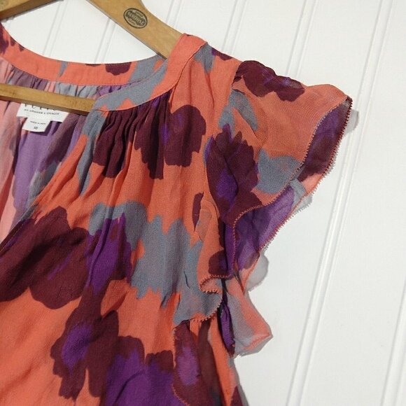 Velvet Graham & Spencer Alva Top Size XS Coral Pink Watercolor Flutter Sleeve - Picture 7 of 10